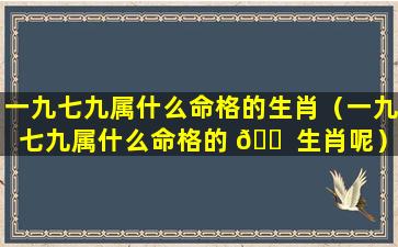 一九七九属什么命格的生肖（一九七九属什么命格的 🐠 生肖呢）